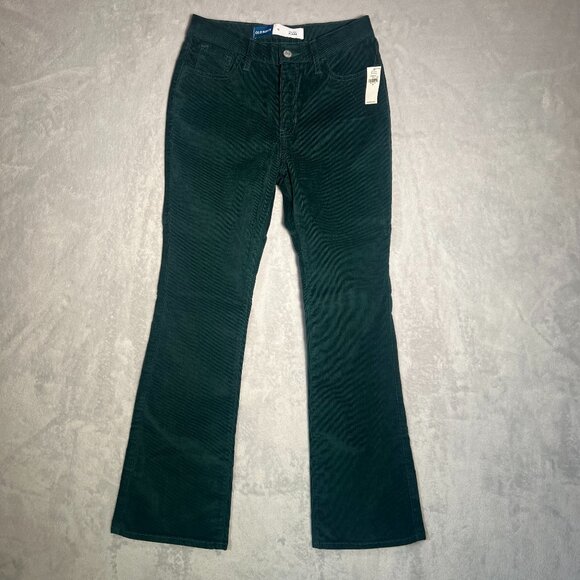 NWT Old Navy High Rise Flare Pants Girls 16 Emerald Green Corduroy Soft Stretch - Picture 1 of 9
